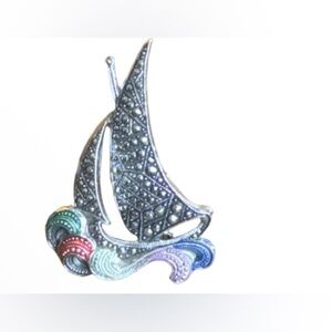 Vintage west Germany  Sailboat Brooch with Colorful Waves